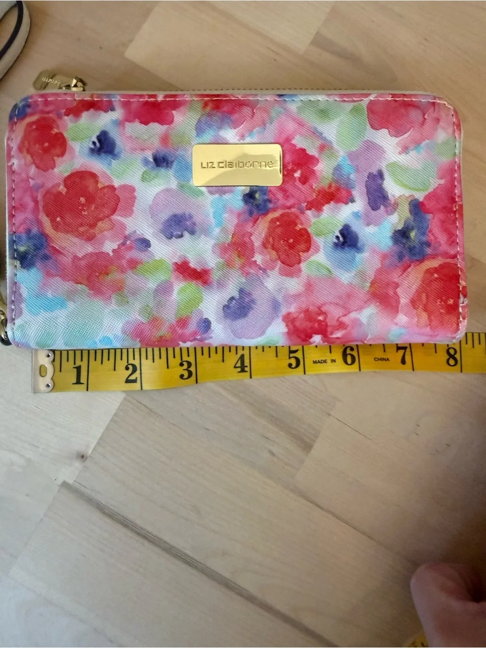 Liz Claiborne Watercolor Floral Zip Wristlet - Pink Multi
